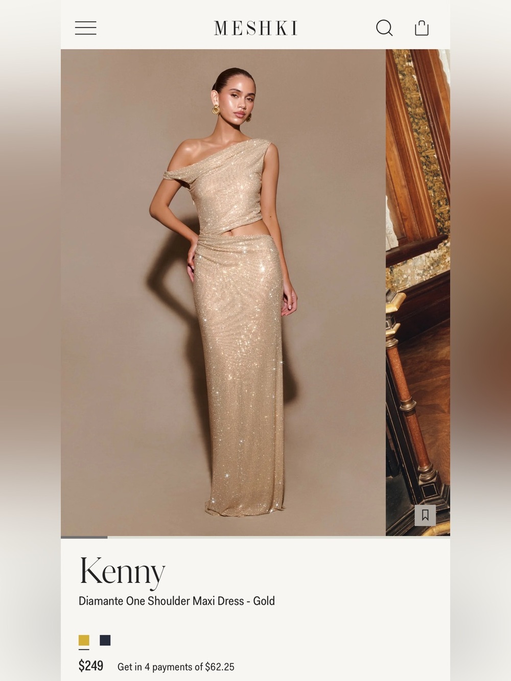 Meshki Kenny Diamante One Shoulder Maxi Dress - Gold